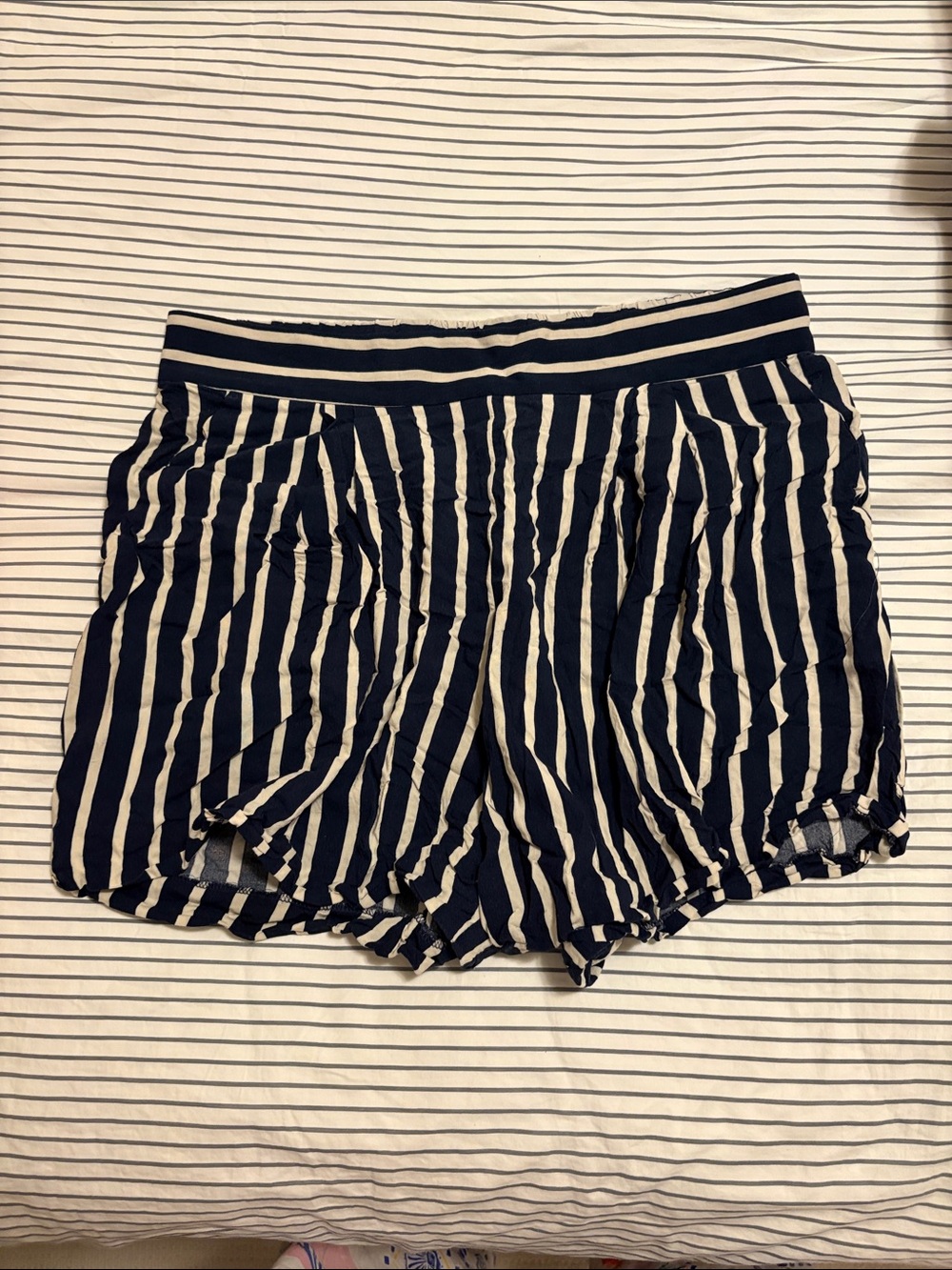 H&M Navy and White stripes High Waist Striped Shorts